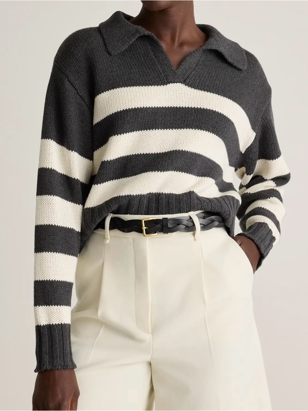 NWT Quince Striped Knit Polo Sweater